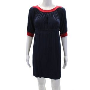 Lewis Cho Womens Boat Neck 3/4 Sleeve Shift Dress Navy Blue Red Size Large